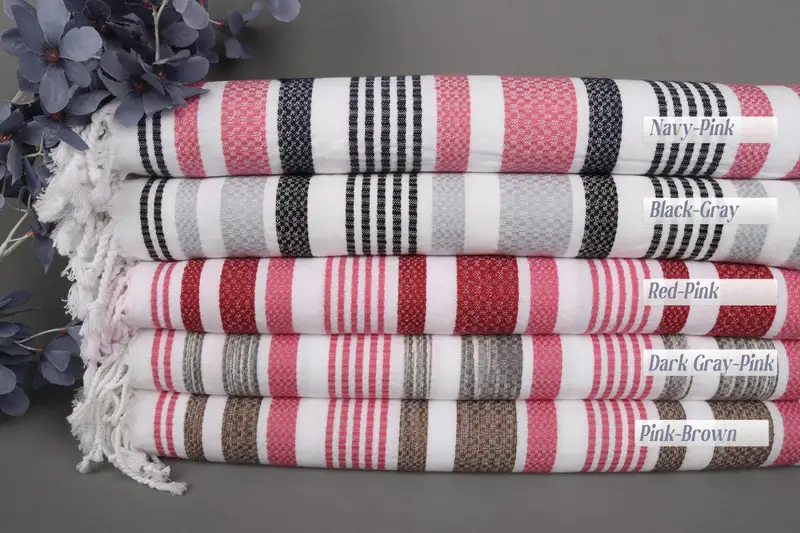 Beach Towel Personalized Turkish Cotton Beige Stripes, 40x71 Inches