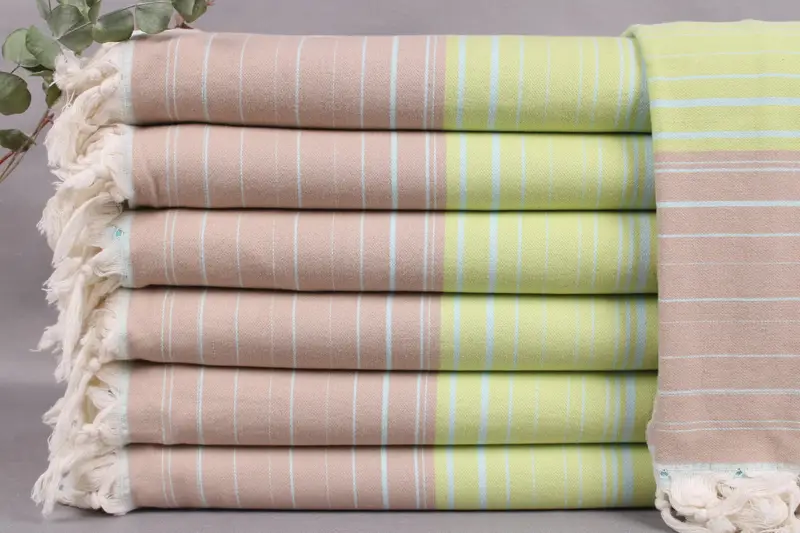 Turkish Towel Mint-Beige Striped, 40x71 Inches
