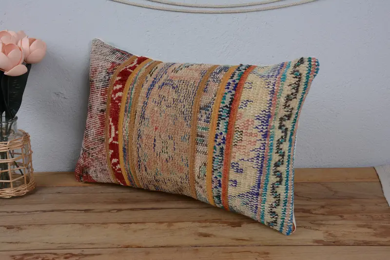 Pet Cushion Cover, Handmade Kilim Cushion, Throw Kilim Pillow, 12x20 Beige Pillow Sham, Kilim Pillow, Neutral Cushion Cover, Cushion Case - 4