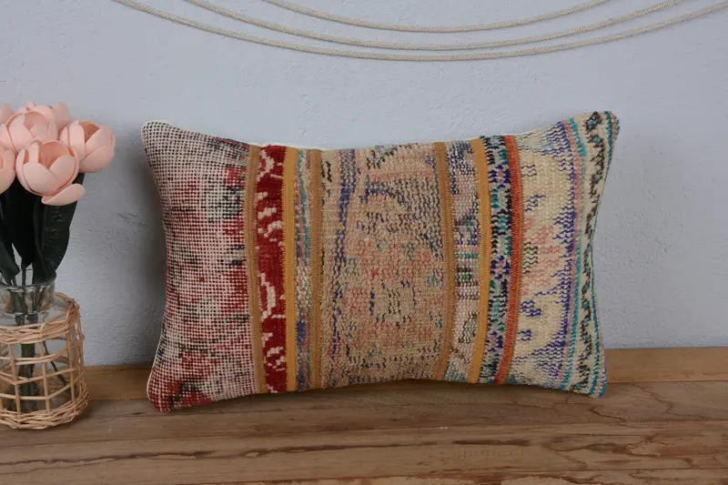 Pet Cushion Cover, Handmade Kilim Cushion, Throw Kilim Pillow, 12x20 Beige Pillow Sham, Kilim Pillow, Neutral Cushion Cover, Cushion Case - 2