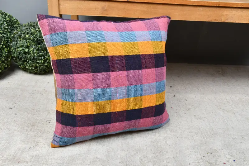 Pillow Case, Boho Pillow Sham Cover, 18x18 Pink Pillow Cover, Authentic Pillow, Turkish Pillow, Kilim Pillow, Sofa Bolster Pillow Sham - 7