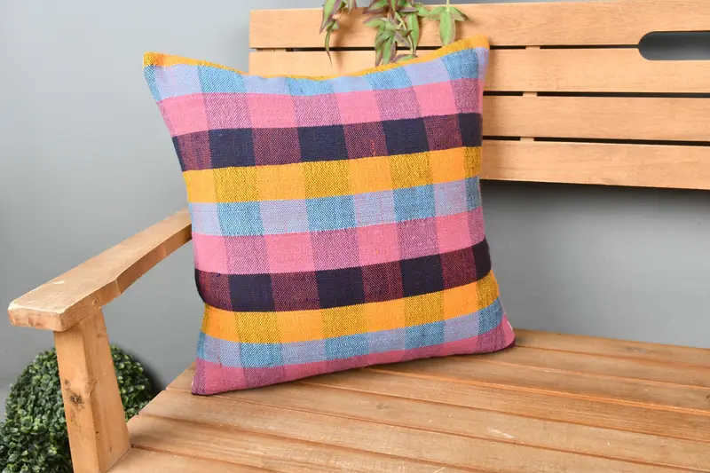 Pillow Case, Boho Pillow Sham Cover, 18x18 Pink Pillow Cover, Authentic Pillow, Turkish Pillow, Kilim Pillow, Sofa Bolster Pillow Sham - 1