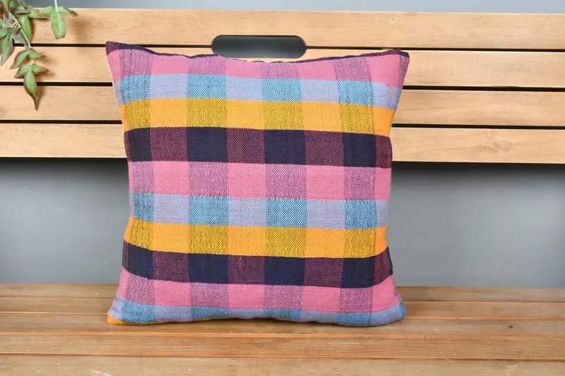 Pillow Case, Boho Pillow Sham Cover, 18x18 Pink Pillow Cover, Authentic Pillow, Turkish Pillow, Kilim Pillow, Sofa Bolster Pillow Sham - 6