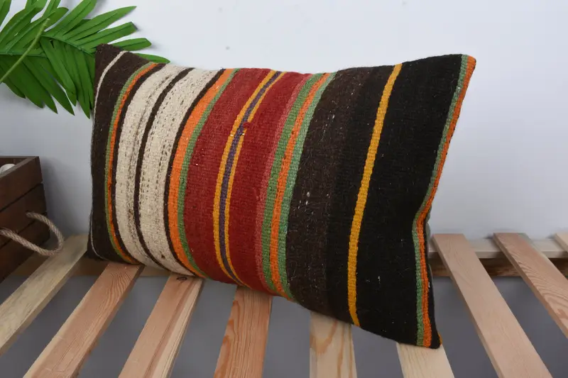12x20 Brown Pillow Cover, Gift Pillow, Aztec Cushion Case, Cushion, Turkish Corner Pillow, Bench Pillow Cover, Home Decor Pillow, Kilim Cushion Sham - 5