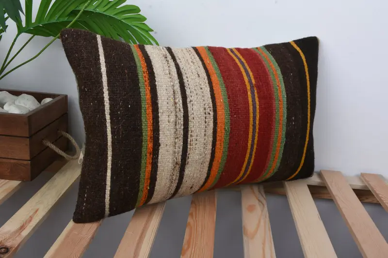 12x20 Brown Pillow Cover, Gift Pillow, Aztec Cushion Case, Cushion, Turkish Corner Pillow, Bench Pillow Cover, Home Decor Pillow, Kilim Cushion Sham - 4