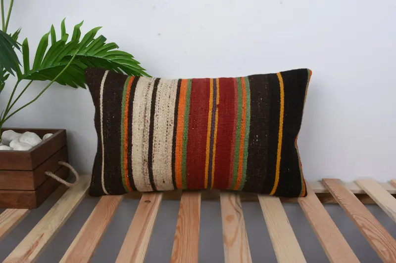 12x20 Brown Pillow Cover, Gift Pillow, Aztec Cushion Case, Cushion, Turkish Corner Pillow, Bench Pillow Cover, Home Decor Pillow, Kilim Cushion Sham - 1