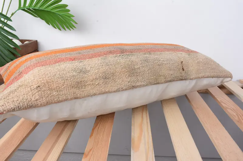 Handmade Throw Cushion Cover, Cushion Cover, Vintage Kilim Pillow, Kilim Pillow, Pillow for Couch, Pet Pillow Cover, 12x24 Orange Cushion Cover - 6