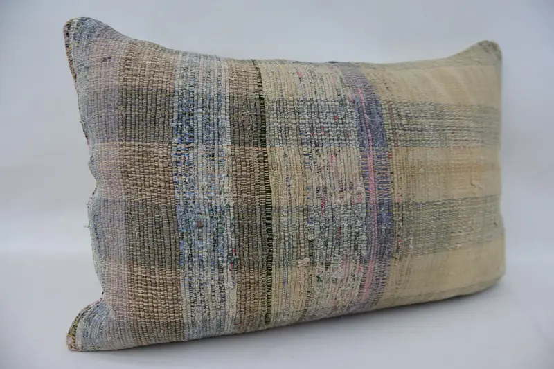 Square Throw Pillow Case, Turkish Bench Cushion, 16x24 Beige Cushion Case, Kilim Cushion Sham, Pillow for Sofa, Pillow Cover, Antique Pillows - 2