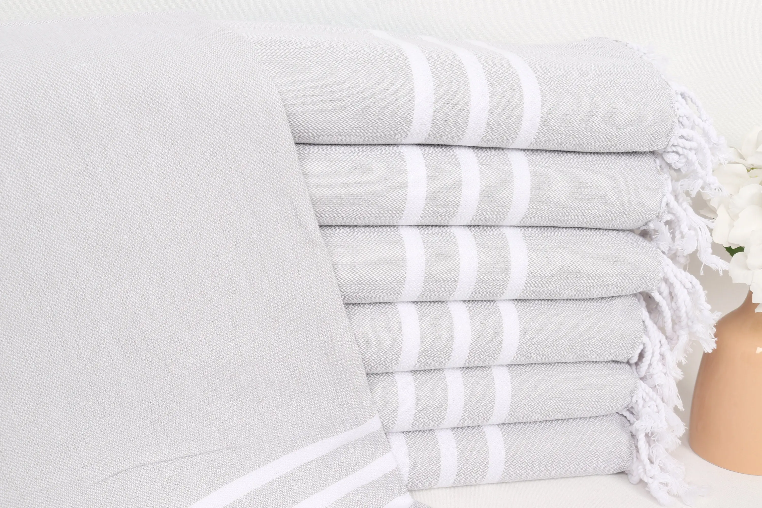 Light Gray Cotton Dish Towel Striped, 20x40 Inches - 1