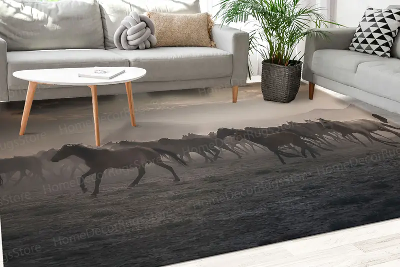 エレガントなプリントラグ：馬愛好家の野生動物の風景農家の装飾