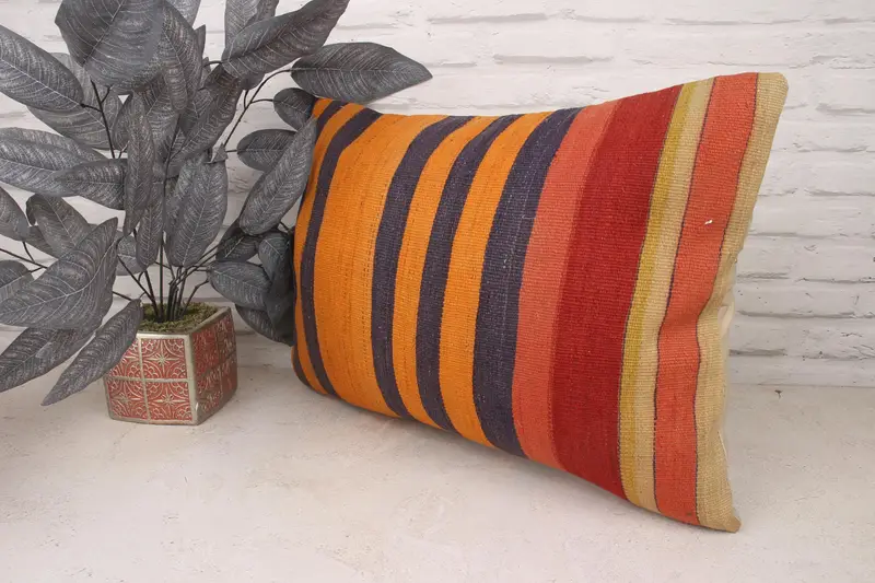 One Of A Kind Cushion, Decorative Pillow Case, Kilim Pillow Cover, Turkish Pillow, Kilim Pillow, Pillow Sham, 16x24 Orange Pillow - 4
