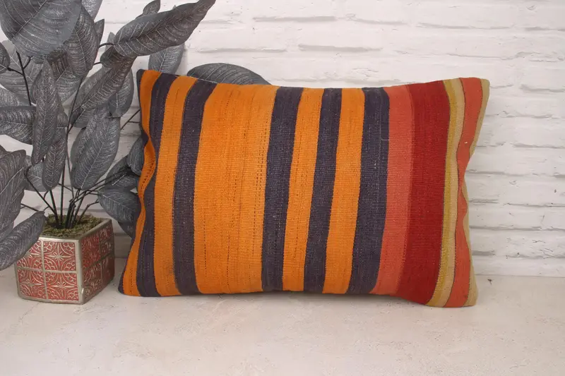 One Of A Kind Cushion, Decorative Pillow Case, Kilim Pillow Cover, Turkish Pillow, Kilim Pillow, Pillow Sham, 16x24 Orange Pillow - 1