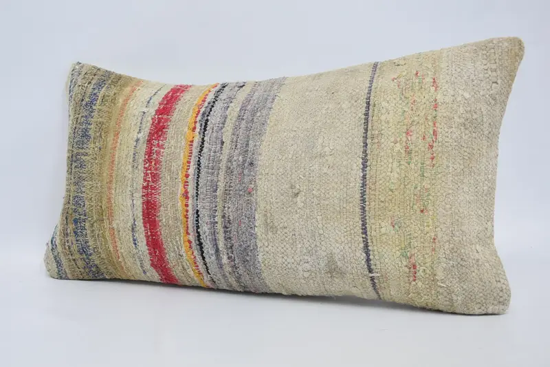 Handmade Kilim Cushion, Pillow Case, Boho Pillow, Cozy Throw Pillow, 12x24 Beige Pillow Case, Home Decor Pillow, Lounge Throw Pillow - 4