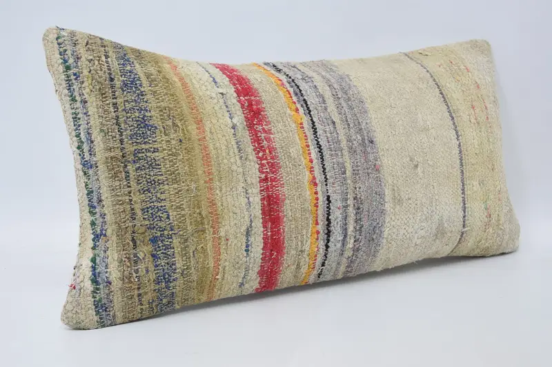 Handmade Kilim Cushion, Pillow Case, Boho Pillow, Cozy Throw Pillow, 12x24 Beige Pillow Case, Home Decor Pillow, Lounge Throw Pillow - 3