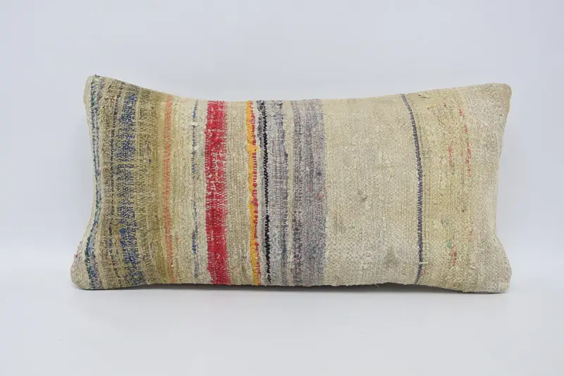 Handmade Kilim Cushion, Pillow Case, Boho Pillow, Cozy Throw Pillow, 12x24 Beige Pillow Case, Home Decor Pillow, Lounge Throw Pillow - 1