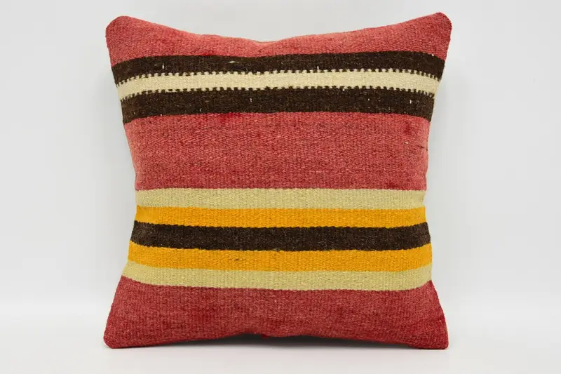 Cushion Case, Vintage Kilim Throw Pillow, Handmade Kilim Cushion, Cotton Pillow Case, 12x12 Red Pillow, Pillow for Couch - 1