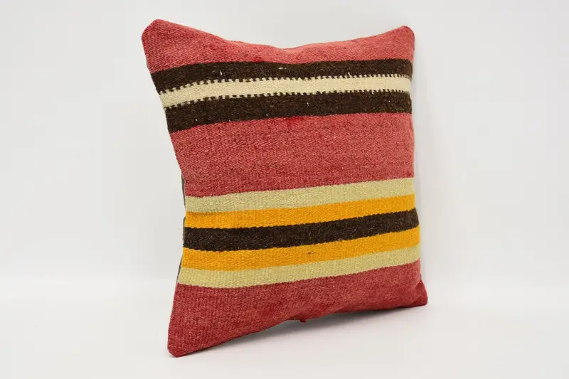 Cushion Case, Vintage Kilim Throw Pillow, Handmade Kilim Cushion, Cotton Pillow Case, 12x12 Red Pillow, Pillow for Couch - 3