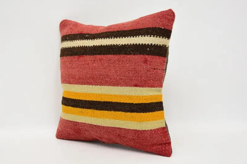 Cushion Case, Vintage Kilim Throw Pillow, Handmade Kilim Cushion, Cotton Pillow Case, 12x12 Red Pillow, Pillow for Couch - 4