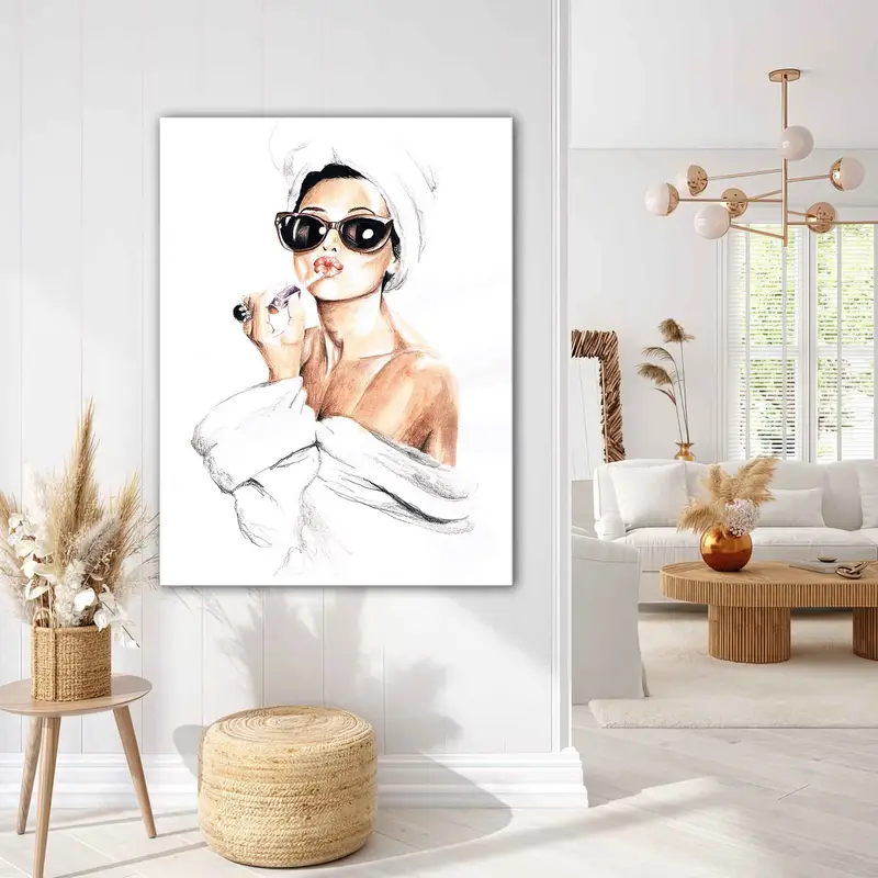 Audrey Hepburn Style Art, Audrey Hepburn Make Up Canvas Print, Audrey Poster, Hepburn Pink Lips, Pop Art Home Decor, Iconic Wall Art Canvas - 6