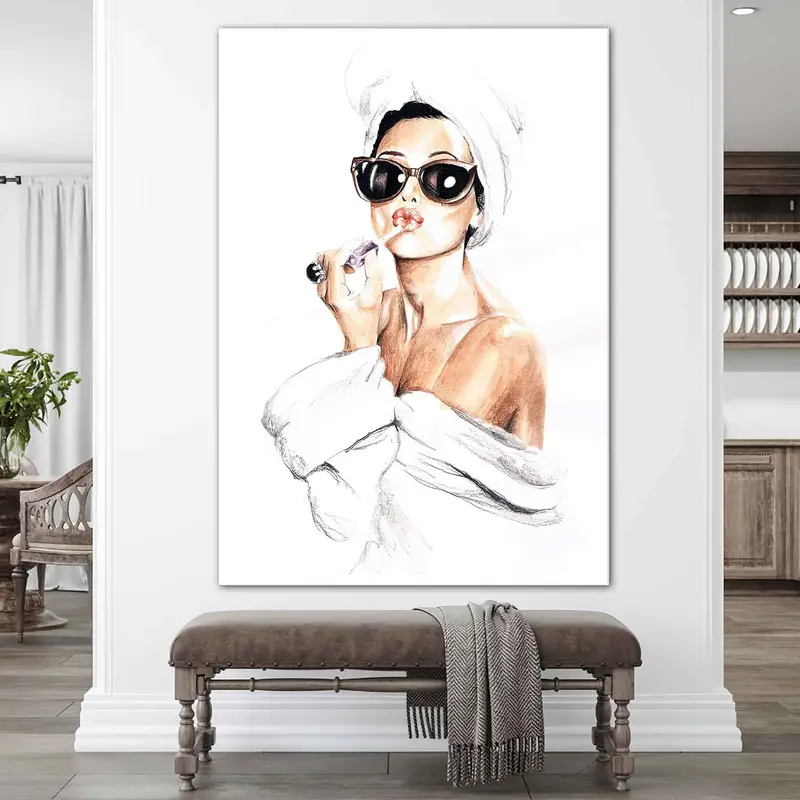 Audrey Hepburn Style Art, Audrey Hepburn Make Up Canvas Print, Audrey Poster, Hepburn Pink Lips, Pop Art Home Decor, Iconic Wall Art Canvas - 1