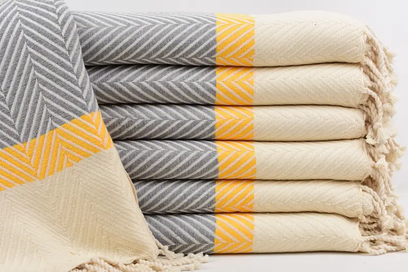 Boyfriend Christmas Gift, 83x38 Inch Yellow-Gray Striped Bath Towel