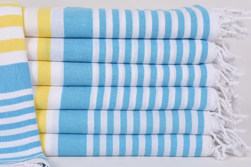 Yellow-Turquoise Striped Turkish Towel, Bachelor Gift, 67x36 Inches