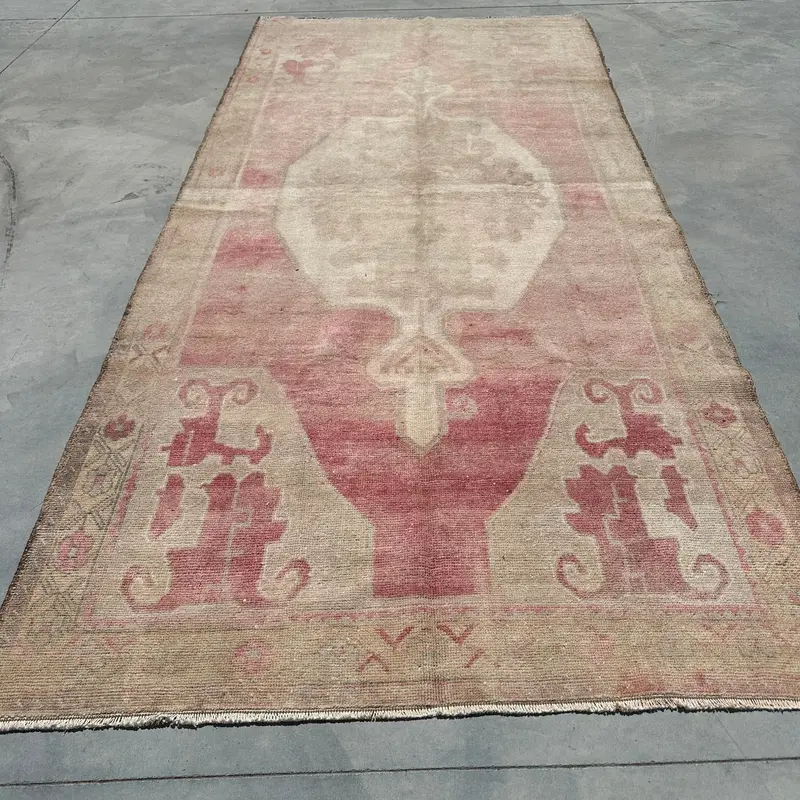 Oushak Teppich, 4,8x10,8 ft Vintage Teppich, Beige Orientteppich Wolle - 1