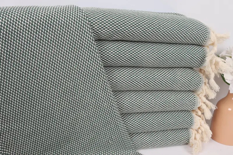 Polka Dot Tea Towel Monogram Hand Towel Dark Green Cotton, 18x40 Inches