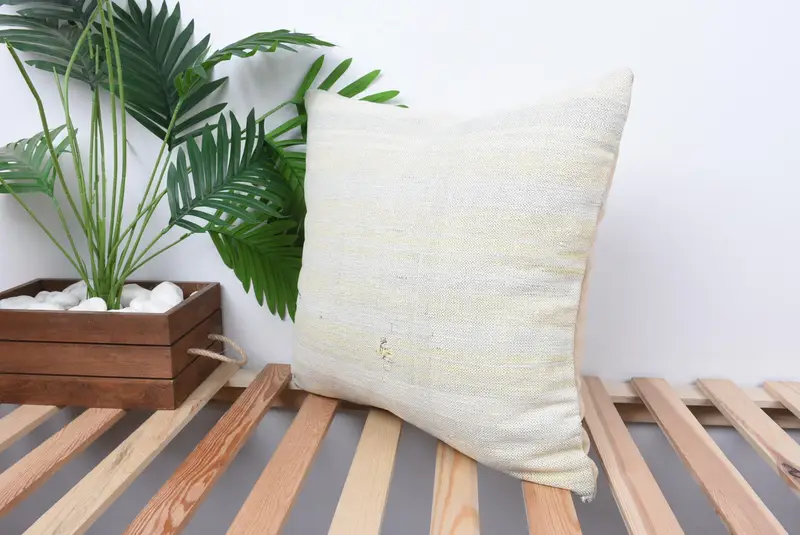 18x18 White Pillow Sham, Boho Chic Pillow, Boho Pillow Sham Cover, Turkish Kilim Pillow, Vintage Kilim Throw Pillow, Pillow Cover - 5