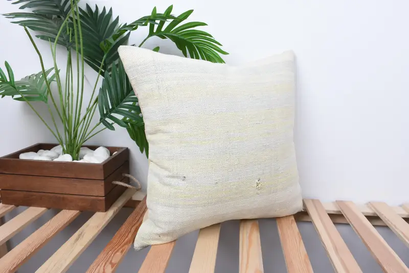 18x18 White Pillow Sham, Boho Chic Pillow, Boho Pillow Sham Cover, Turkish Kilim Pillow, Vintage Kilim Throw Pillow, Pillow Cover - 4