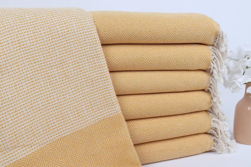 Toalla de playa turca personalizada, color beige mostaza, 40 x 71 pulgadas