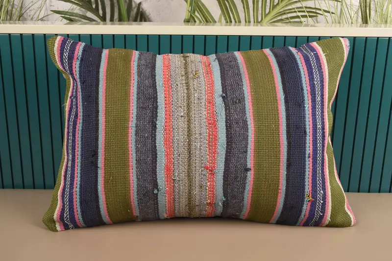 Striped Turkish Pillowcase, 40x60 cm Purple Euro Sham, Art Deco Gift Cushion - 1