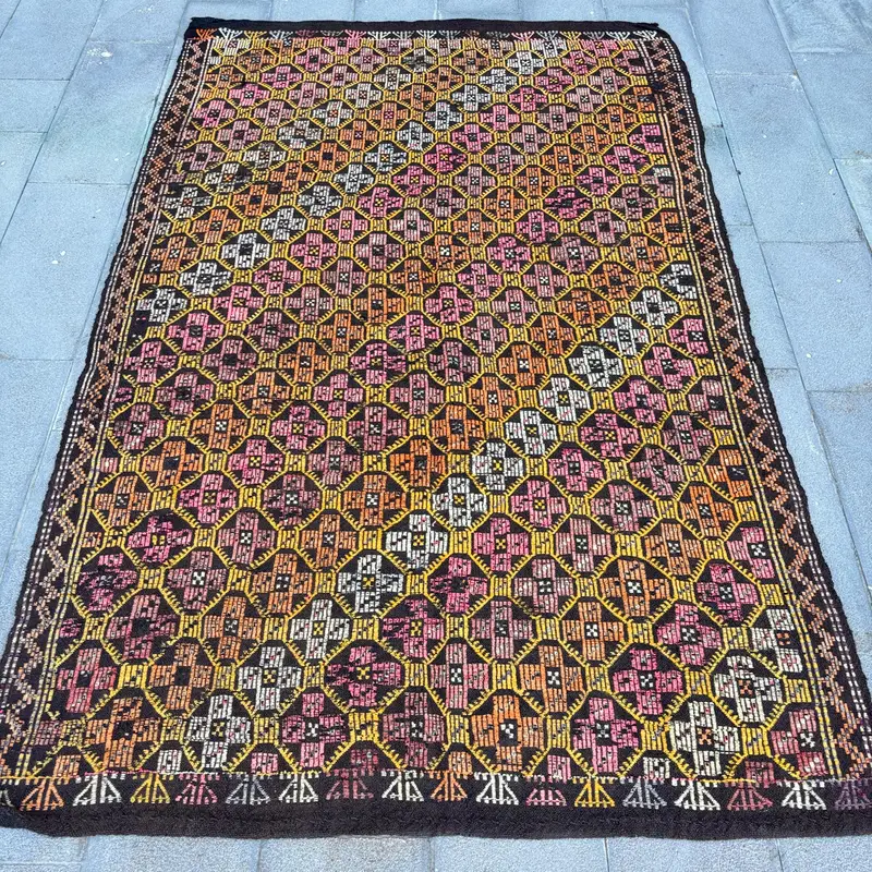 Vibrant Ombré Rug, 5.5x8.8 ft Orange & Pink