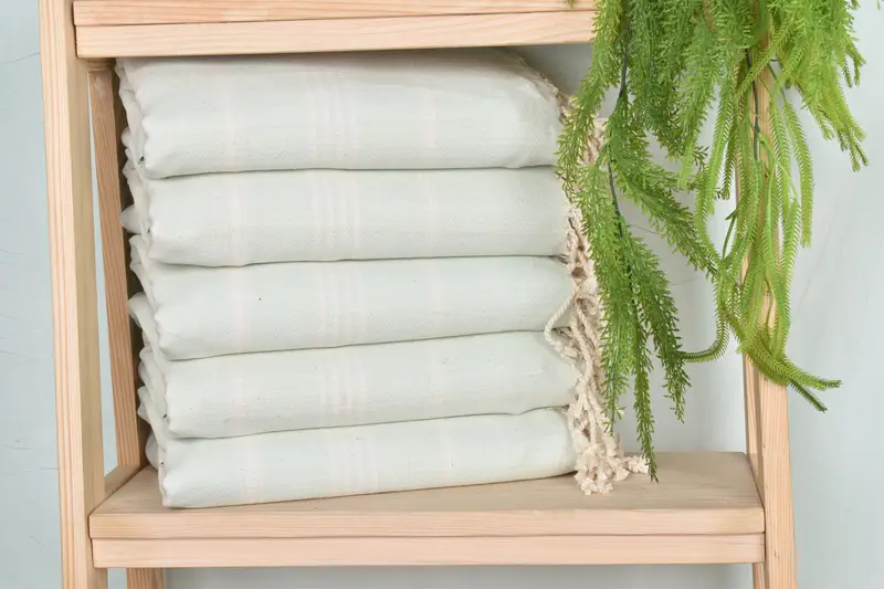 40x67 Inches Mint Cotton Towel, Striped, Organic Cotton/Linen