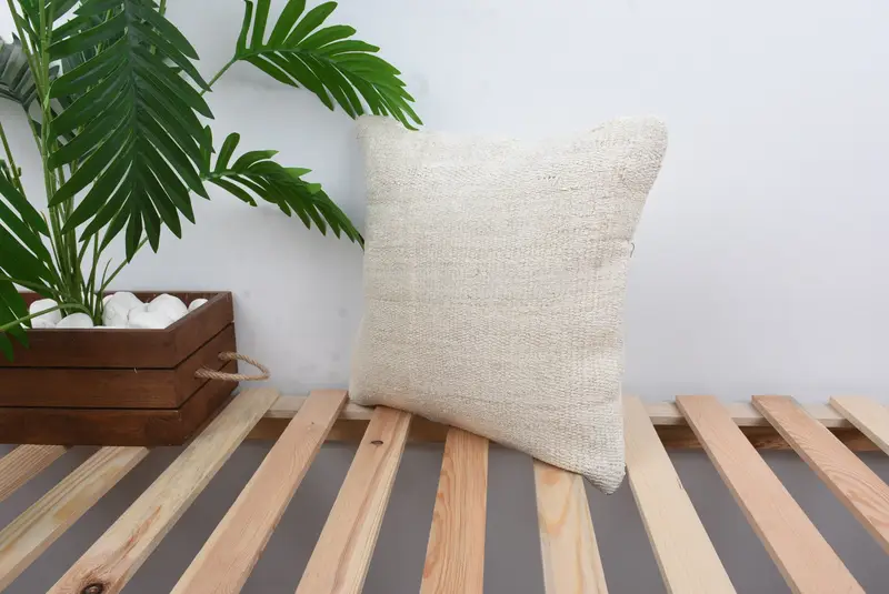 14x14 White Cushion Cover, Kilim Pillow, Antique Pillows, Handwoven Cushion Cover, Home Decor Pillow, Cushion Case, Muted Pillow Cover - 5
