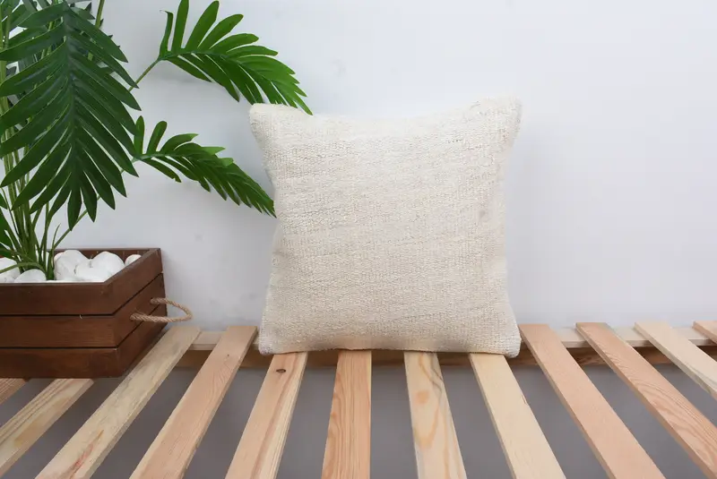 14x14 White Cushion Cover, Kilim Pillow, Antique Pillows, Handwoven Cushion Cover, Home Decor Pillow, Cushion Case, Muted Pillow Cover - 1
