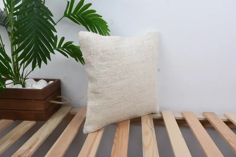 14x14 White Cushion Cover, Kilim Pillow, Antique Pillows, Handwoven Cushion Cover, Home Decor Pillow, Cushion Case, Muted Pillow Cover - 4