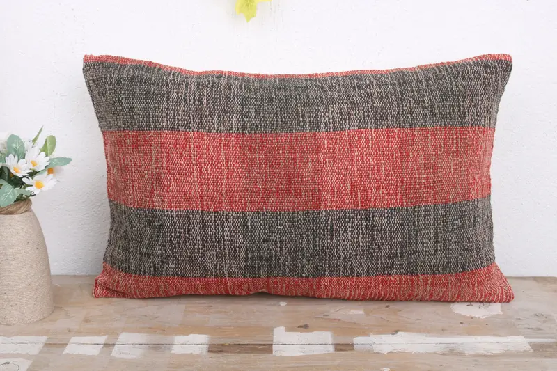Bohemian Cushion Pillow Case, Pillow, Vintage Kilim Pillow, 12x20 Red Pillow Cover, Kilim Cushion Sham, Throw Kilim Pillow, Comfy Throw Pillow Case - 2