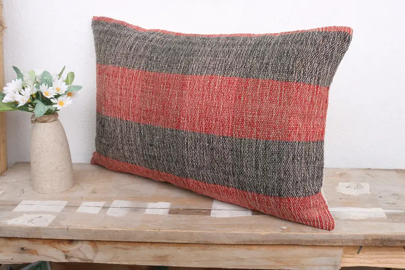 Bohemian Cushion Pillow Case, Pillow, Vintage Kilim Pillow, 12x20 Red Pillow Cover, Kilim Cushion Sham, Throw Kilim Pillow, Comfy Throw Pillow Case - 4