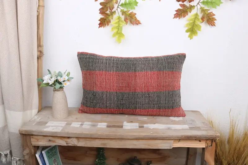 Bohemian Cushion Pillow Case, Pillow, Vintage Kilim Pillow, 12x20 Red Pillow Cover, Kilim Cushion Sham, Throw Kilim Pillow, Comfy Throw Pillow Case - 1