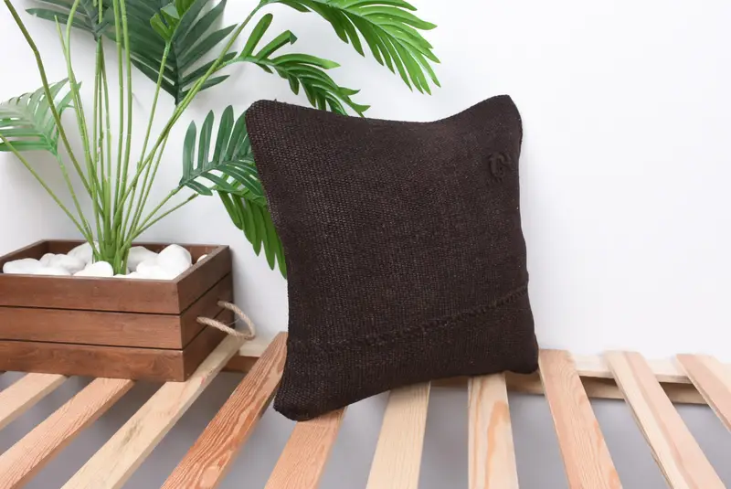 14x14 Brown Cushion, Pillow Case, Authentic Pillow Cover, Kilim Cushion Sham, Vintage Throw Cushion Cover, Gift Pillow, Turkish Kilim Pillow - 5
