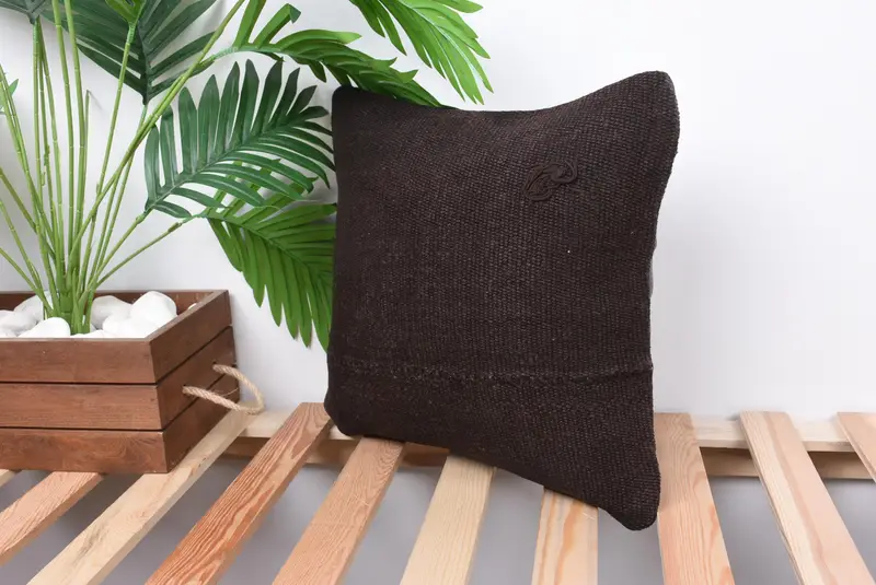 14x14 Brown Cushion, Pillow Case, Authentic Pillow Cover, Kilim Cushion Sham, Vintage Throw Cushion Cover, Gift Pillow, Turkish Kilim Pillow - 6
