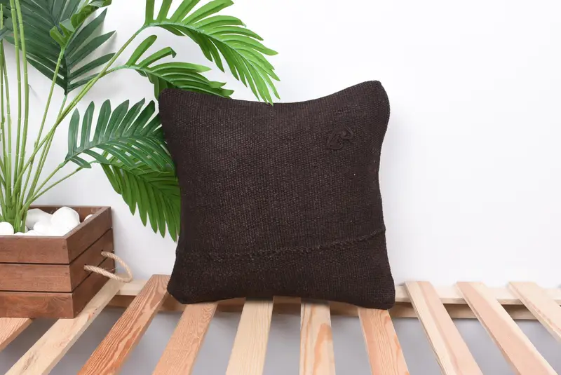 14x14 Brown Cushion, Pillow Case, Authentic Pillow Cover, Kilim Cushion Sham, Vintage Throw Cushion Cover, Gift Pillow, Turkish Kilim Pillow - 1