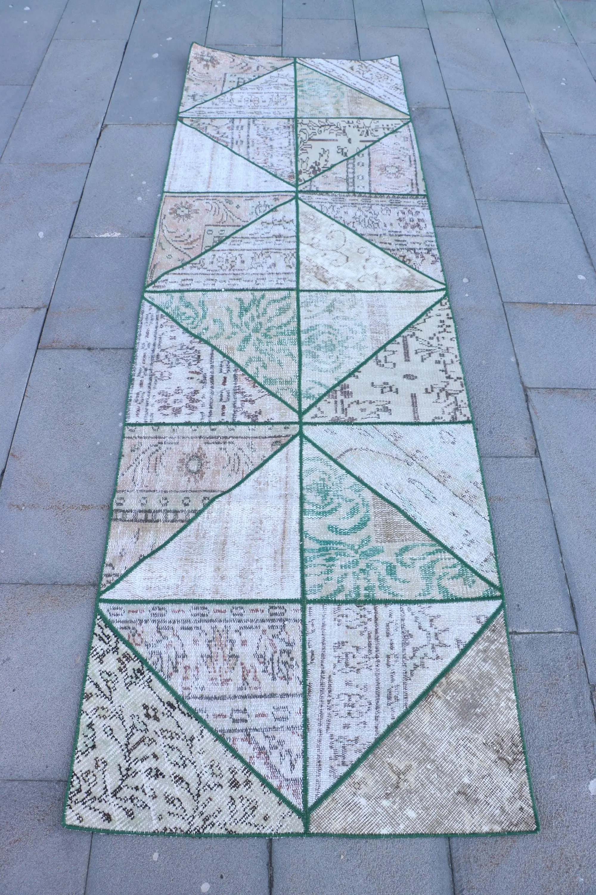 2.7x8.5 ft Rug, Vintage Turkish Rug, White Patchwork Rug - 1