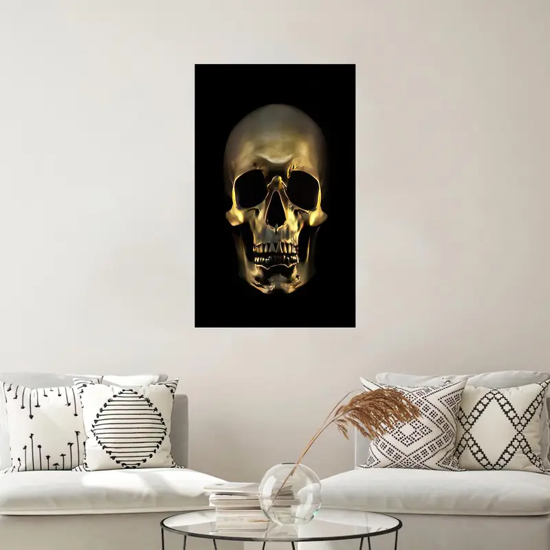 Elegant Skull Gold Printed Glass for Modern Man Cave Loft