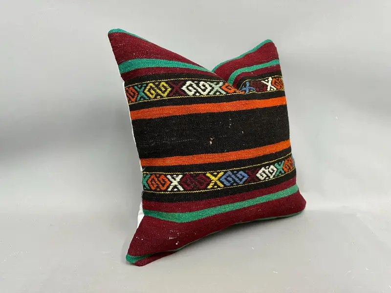 Pillow Sham, Turkish Kilim Pillow, Handmade Kilim Cushion, Vintage Kilim Throw Pillow, Floor Cushion Cover, 20x20 Green Pillow Cover - 2