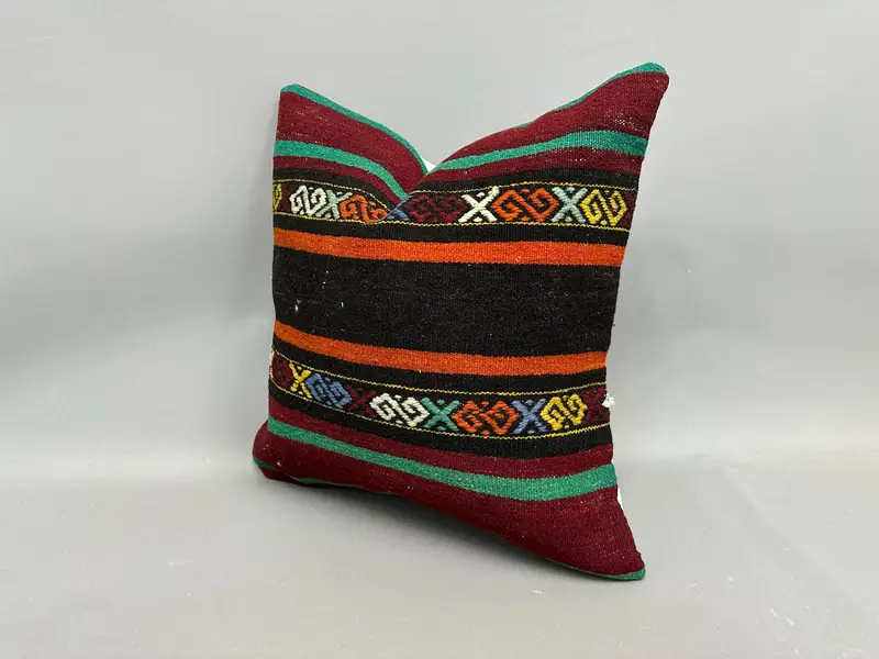 Pillow Sham, Turkish Kilim Pillow, Handmade Kilim Cushion, Vintage Kilim Throw Pillow, Floor Cushion Cover, 20x20 Green Pillow Cover - 3