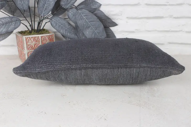 Cushion Cover, Kilim Pillow Cover, Handwoven Pillow, 8x16 Black Pillow Cover, Natural Pillow, Interior Designer Pillow, Pillow for Sofa, Bed Cushion - 5