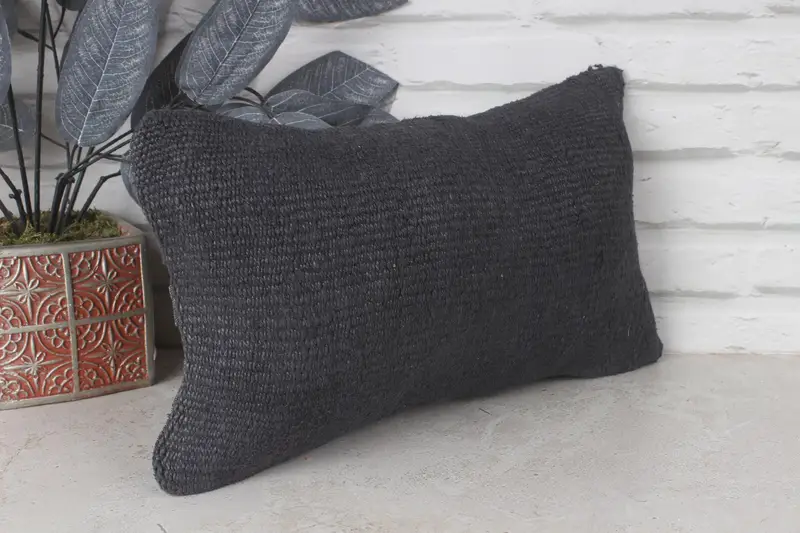 Cushion Cover, Kilim Pillow Cover, Handwoven Pillow, 8x16 Black Pillow Cover, Natural Pillow, Interior Designer Pillow, Pillow for Sofa, Bed Cushion - 4
