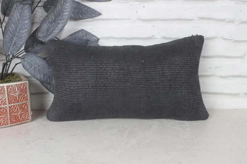 Cushion Cover, Kilim Pillow Cover, Handwoven Pillow, 8x16 Black Pillow Cover, Natural Pillow, Interior Designer Pillow, Pillow for Sofa, Bed Cushion - 1